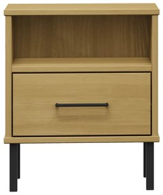 Mesa cabeceira c/ pernas de metal OSLO pinho maciço castanho