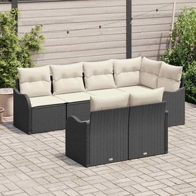 Conjunto de Sofá de Jardim com 7 Peças e Almofadas Pretas de Rattan
