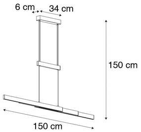 Candeeiro suspenso preto regulável-3-estados-táctil 3-luzes LED - SOFIE Moderno