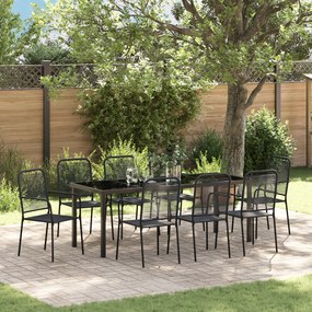 vidaXL Conjunto de Jantar de Jardim 9 Peças Preto Corda de Algodão e Aço