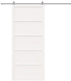 Porta de Celeiro Branca 100x208 cm Madeira Sólida Pinho