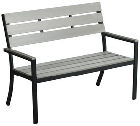 Outsunny Banco de Jardim 2 Lugares Banco para Exterior com Encosto Apoio para os Braços e Estrutura de Aço para Varanda Pátio Carga 240 kg 122x65x92 cm Cinza