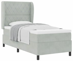 Cama Box Spring com Colchão - Cinza Claro - 90x200 cm - Veludo