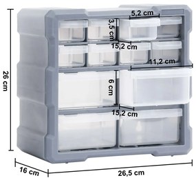 Caixas organizadoras com 12 gavetas 2 pcs 26,5x16x26 cm