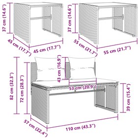 4 pcs conjunto de sofás para jardim c/ almofadões vime PE bege