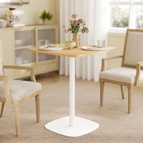 Mesa de Refeição Pequena Mesa de Cozinha Quadrada para 2 Pessoas Base Quadrada em Aço 60x60x75 cm Madeira e Branco