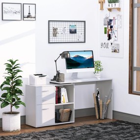 Secretária de canto, secretária reta modular, mesa de jantar 2 em 1, secretária para computador, 3 gavetas + 2 compartimentos abertos