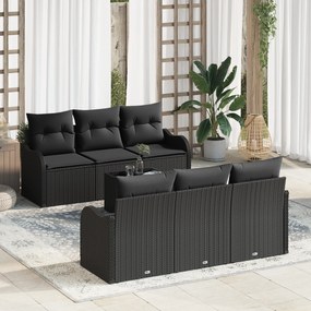 Conjunto de Sofá de Jardim vidaXL 7 Peças com Almofadas Preto Rattan P