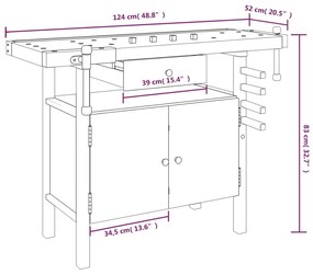 Bancada de trabalho c/ gaveta/tornos 124x52x83 cm acácia maciça