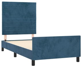 Estrutura de cama c/ cabeceira 90x190 cm veludo azul-escuro