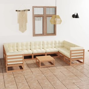 vidaXL 10pcs conj. lounge ext. c/ almofadões pinho maciço castanho-mel