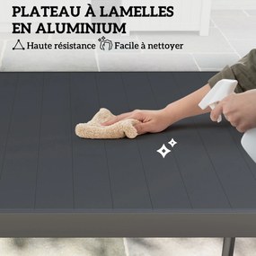 Mesa de jantar de jardim em aço 186 x 90 x 74 cm (CADEIRAS NÃO INCLUIDAS), mesa de jardim para 8 pessoas com tampo retangular em ripas, cinzento escur