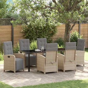 vidaXL Conjunto de Jantar de Jardim com 7 Peças da com Almofadas Bege de Polirattan