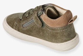 Botinhas em pele suave, com atacadores, para bebé, especial primeiros passos caqui