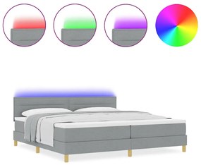 Cama Box com Colchão &amp; Luz LED Cinza Claro 200x200 cm Tecido