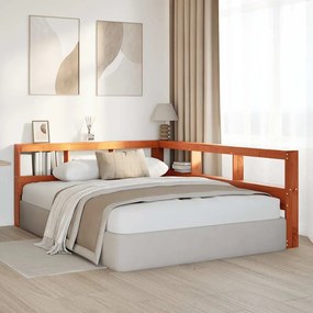 Estante cabeceira forma de L 160 cm pinho maciço castanho-mel