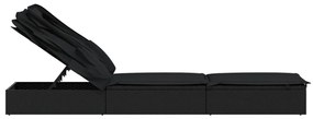 Espreguiçadeira c/ teto dobrável 213x63x97 cm vime PE preto