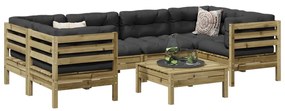 vidaXL 7 pcs conjunto sofás de jardim c/ almofadões pinho impregnado
