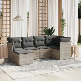 6 pcs conj. sofás jardim com almofadões vime PE cinzento-claro