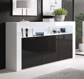 Aparador Alays – 155x37x91,5 cm – Branco e Preto Brilhante – 3 Portas