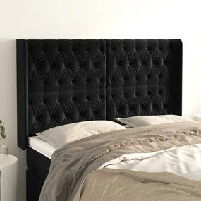 Cabeceira de cama c/ abas veludo 163x16x118/128 cm preto