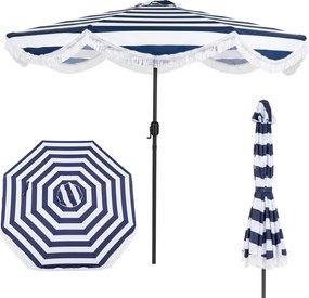 Guarda sol de Exterior com Franjas 270 x 234 cm (BASE NÃO INCLUIDA), Ângulo de Inclinação Ajustável, Azul e branco