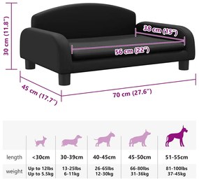 Cama para cães 70x45x30 cm couro artificial preto