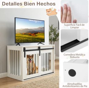 Gaiola para cães 80 x 54 x 57 cm com porta de correr, estilo celeiro, Estrutura metálica com acabamento em madeira, para cães de pequeno e médio porte