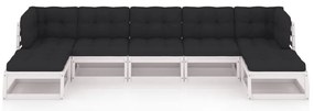 7 pcs conj. lounge de jardim c/ almofadões pinho maciço branco