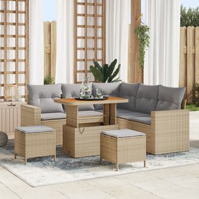 Conjunto de Sofá para Jardim vidaXL 8 Peças com Almofadas Bege Rattan
