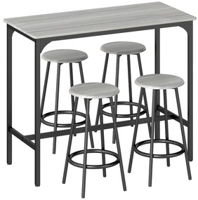 HOMCOM Conjunto de Móveis Altos de Bar com 5 Peças Mesa de Refeição Industrial e 4 Bancos Redondos Cinzento e Preto | Aosom Portugal