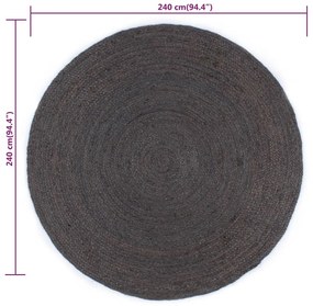 Tapete artesanal em juta redondo 240 cm cinzento-escuro