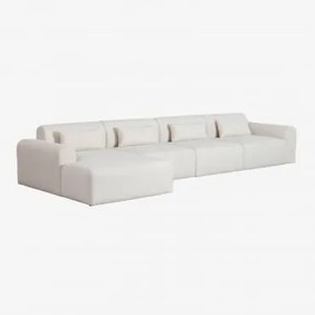 Sofá Chaise Longue Esquerdo Modular De 4 Peças Em Tosquia Borjan Chenille Branco - Sklum