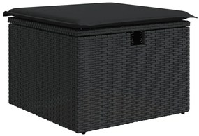 7 pcs conjunto de sofás p/ jardim c/ almofadões vime PE preto