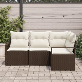 Conjunto de Sofá de Jardim vidaXL 4 Peças com Almofadas Rattan Castanh