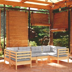 vidaXL 6 pcs conjunto lounge de jardim c/ almofadões cinzentos pinho