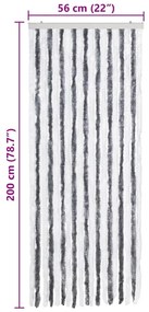 Cortina anti-insetos 56x200 cm chenille cinzento e branco