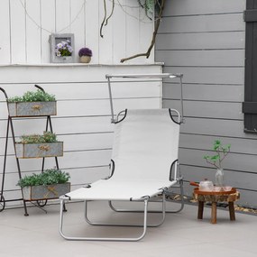 Espreguiçadeira de Jardim Dobrável com Toldo Removível e Ajustável e Encosto Ajustável em 4 Posições 187x58x36 cm Cinza Claro