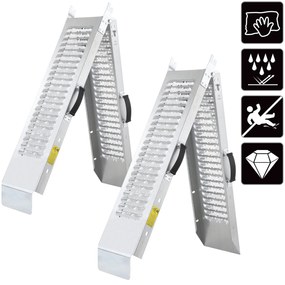 Conjunto de 2 rampas de acesso 400kg dobráveis 171 x 23 x 4,5 cm prateado