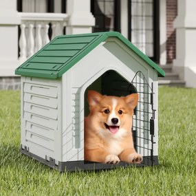 Casota para cães 66,5 x 52 x 60 cm com porta metálica com fechadura e telhado inclinado Boa ventilação para interior e exterior Verde