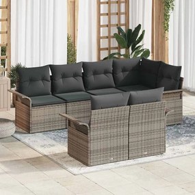 vidaXL Sofá de Jardim de 7 Peças com Almofadas - Vime Poli Rattan Cinza