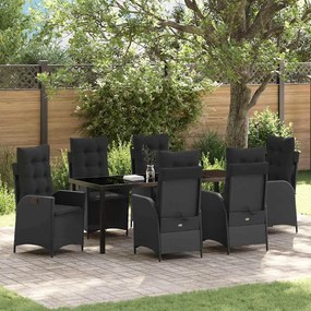 vidaXL Conjunto de Jantar de Jardim com Almofadas 7 Peças Preto Vime PE