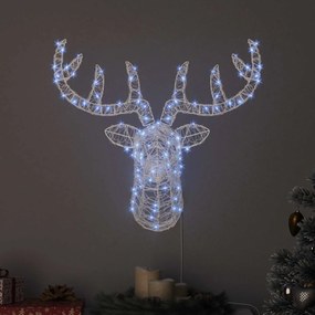 vidaXL Cabeça de Rena Branco frio 68 x 36,5 x 62,5 cm Acrílo