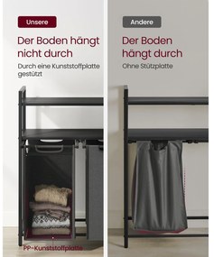 Cesto para roupa suja 2 x 46 L com 2 prateleiras preto-cinzento