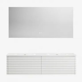 Conjunto De Móvel De Casa De Banho Suspenso 160x50 Cm Em Madeira Com Lavatórios Integrados Noura Branco & Retangular Led E - Sklum