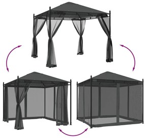 Gazebo com paredes de malha 2,93x2,93 m aço antracite