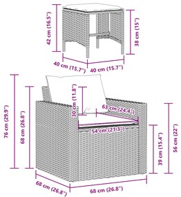4 pcs conjunto sofás de jardim c/ almofadões vime PE castanho
