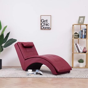 vidaXL Chaise longue com almofada couro artificial vermelho tinto