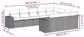 10 pcs conjunto de sofás p/ jardim com almofadões vime PE bege