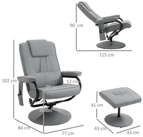 Poltrona de Massagem com Banco Poltrona Relax Giratório Reclinável 145° com 10 Pontos de Massagem 77x84x102 cm Cinza